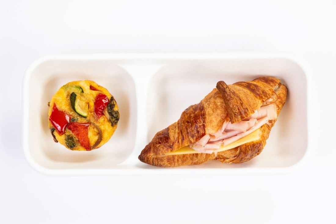 Glazed Ham and Cheese Croissant & Roasted Vegetable and Basil Frittata 