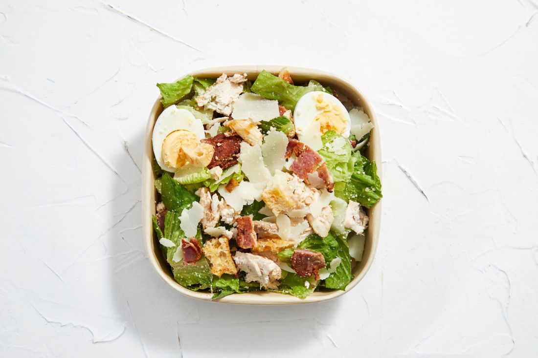 Individual: Caesar Salad w/ Shredded Chicken, Crispy Bacon, Pecorino Cheese, Boiled Egg & House Made Caesar Dressing