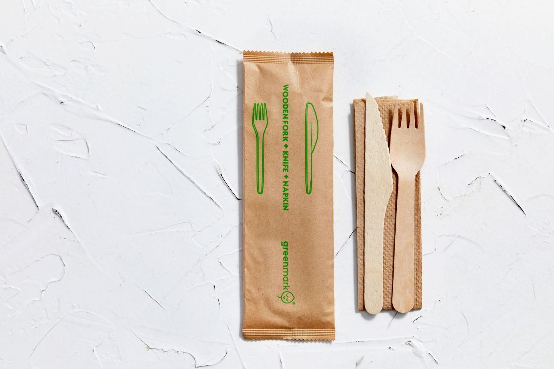 Disposable Wooden Fork, Knife and Napkin set