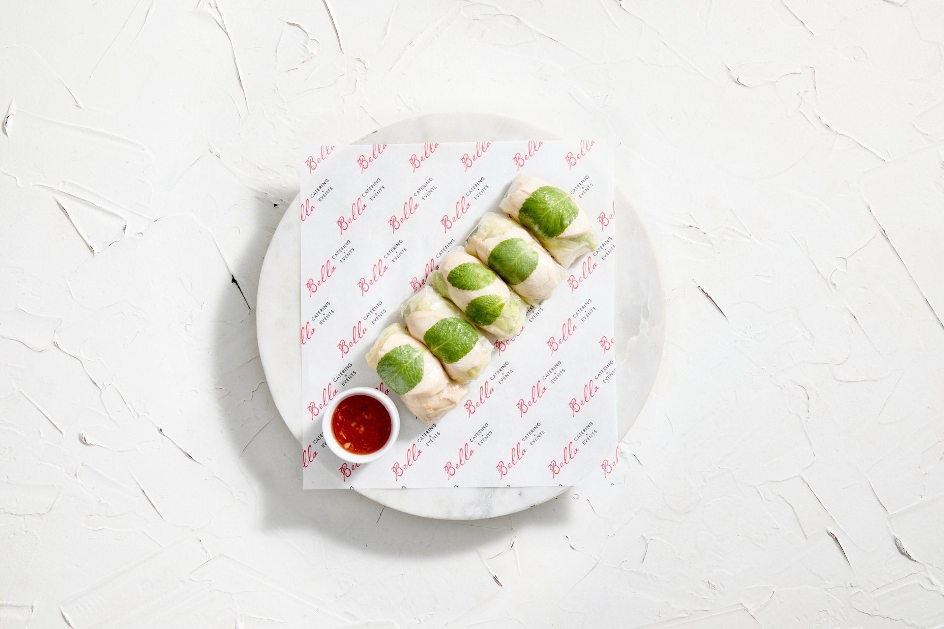 Asian infused Poached Chicken Vietnamese Rice Paper Rolls, w/ sweet chilli sauce (Gluten & Dairy Free) - per piece