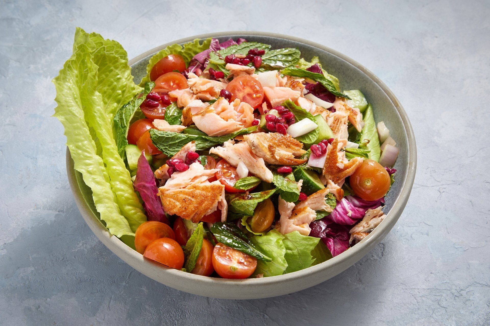 Baked Salmon Fattoush salad