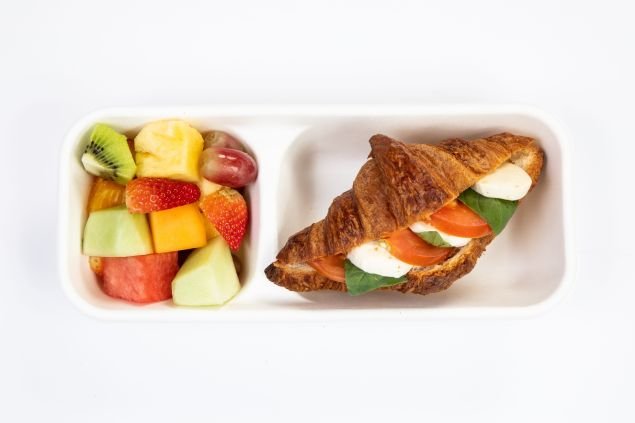 Tomato, Bocconcini and Basil Croissant + Fruit salad  