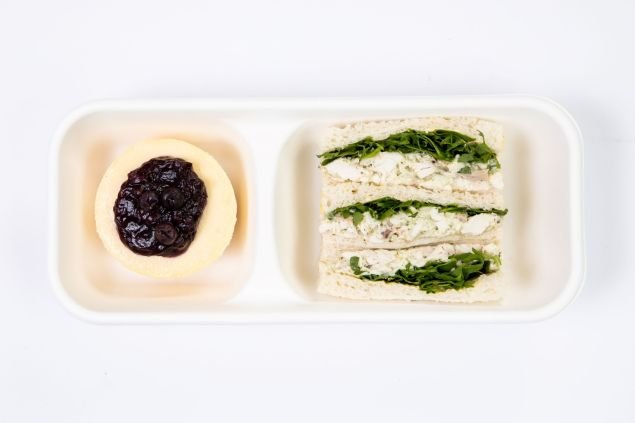 Chicken, Walnut, Spinach Sandwich & Blueberry Cheesecake